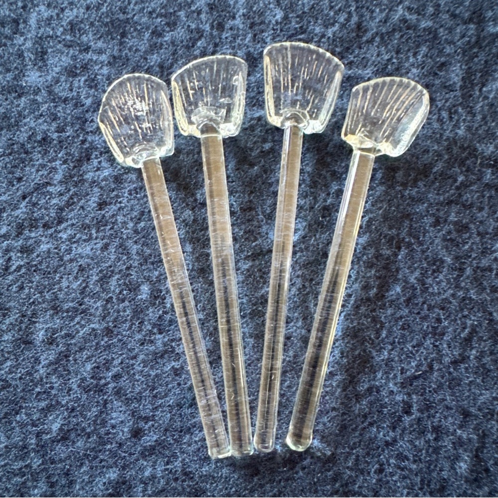 Salt Cellar Spoons Glass Vintage Clamshell Shaped Condiment Set of 4